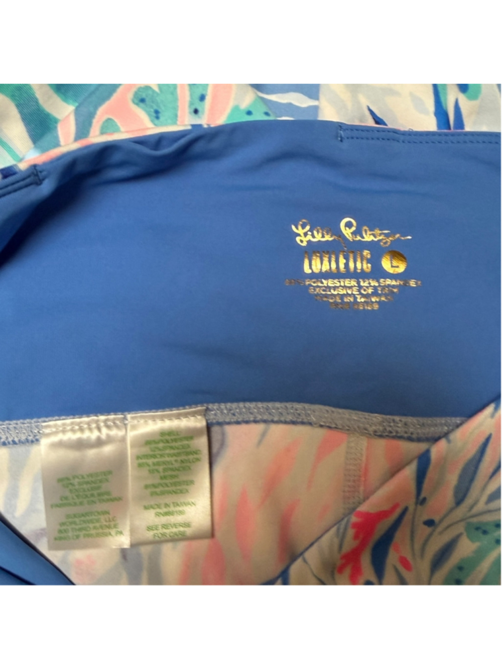 Lilly Pulitzer Luxletic Tropical Coral Print Leggings Blue Pink Women’s Large L - Picture 4 of 4